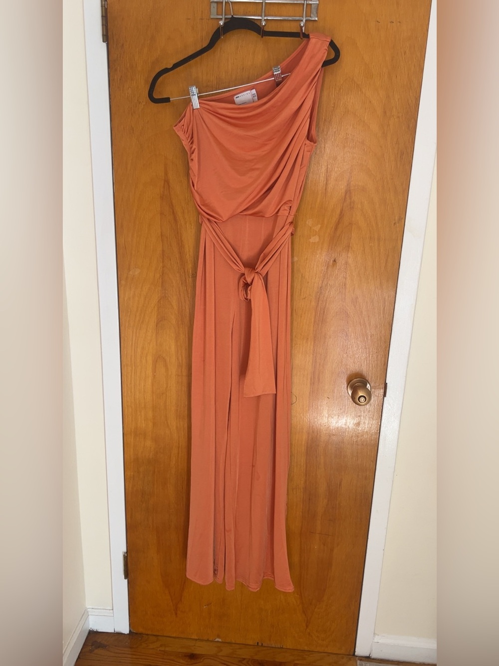 ASOS Design Coral One-Shoulder Jumpsuit with Waist Tie Size 14
